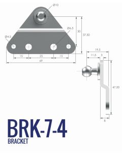 BRK-7-4 10mm 4 Hole Triangular Bracket with 55mm Fixing Centres