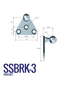 SSBRK-3 Stainless Steel 304 10mm Triangular Bracket with 22.5mm Fixing Centres