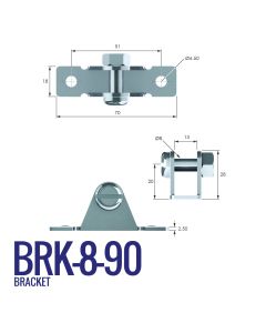 BRK-8-90 8mm U Shaped Bracket with 51mm Fixing Centres