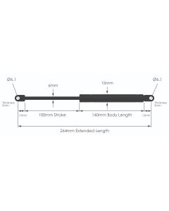 NS-FF-WE-6-100 Fixed Force Gas Strut with Welded Eyes