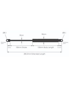 NS-FF-WE-8-100 Fixed Force Gas Strut with Welded Eyes