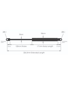 NS-FF-WE-8-120 Fixed Force Gas Strut with Welded Eyes