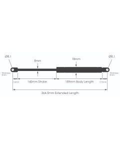 NS-FF-WE-8-140 Fixed Force Gas Strut with Welded Eyes