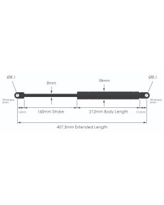 NS-FF-WE-8-160 Fixed Force Gas Strut with Welded Eyes