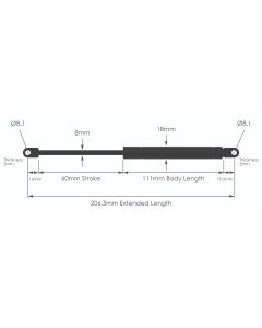 NS-FF-WE-8-60 Fixed Force Gas Strut with Welded Eyes