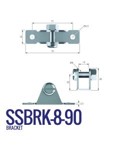 SSBRK-8-90 Stainless Steel 316 8mm U Shaped Bracket with 51mm Fixing Centres