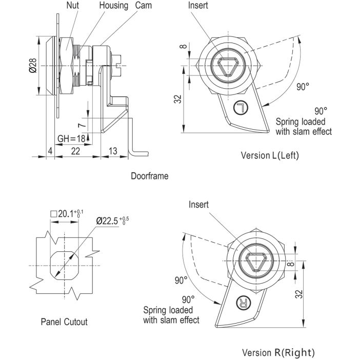 1419 Spring Loaded Quarter Turn Lock in Bright Chrome