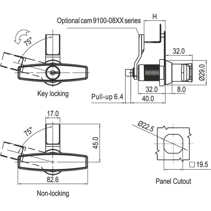 T Handle Compression Latch with Fixed Grip Metrol Motion Control